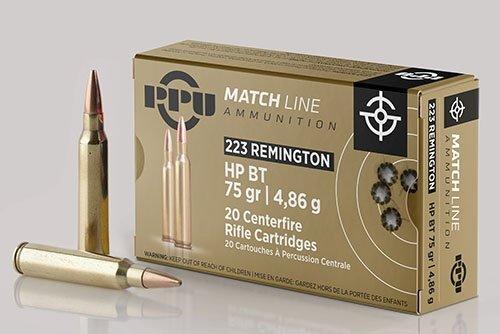 PPU Match Rifle Ammunition .223 Rem Match 75 gr HPBT 2720 fps 20/ct