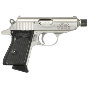 Walther PPK SD Handgun .32 Auto 7rd Magazines(2) 3.3" 1/2x28 Threaded Barrel Stainless Steel with Black Grip