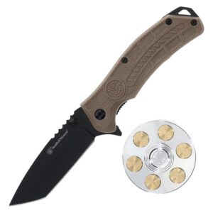 Smith & Wesson Folding Knife and Fidget Spinner Combo 3" Tanto Blade Black Brown